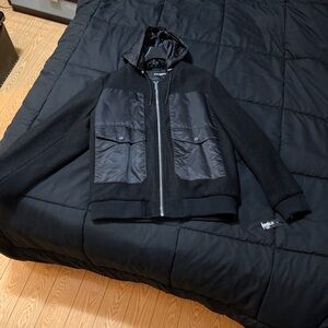 Black Hooded Jacket with Pockets